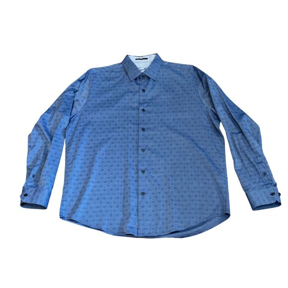 Tasso Elba Men’s Large Blue Diamond Tile Supima Cotton button down Dress Shirt - Picture 1 of 9